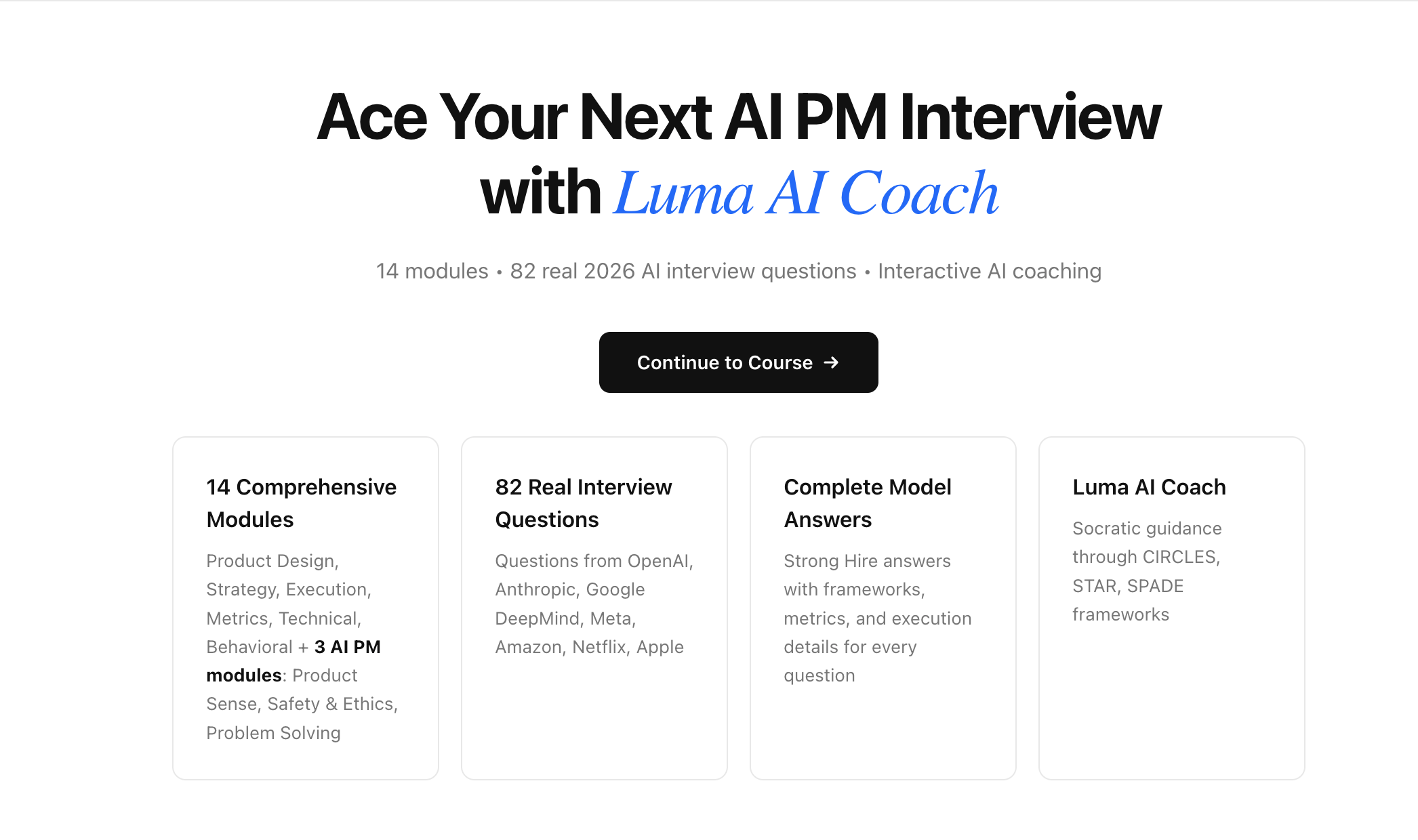 The AI-Native PM Interview Prep — 14 modules, 82 questions, Luma AI Coach